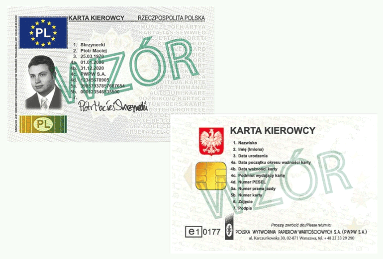 grafika przedstawia wzór karty kierowcy awers i rewers